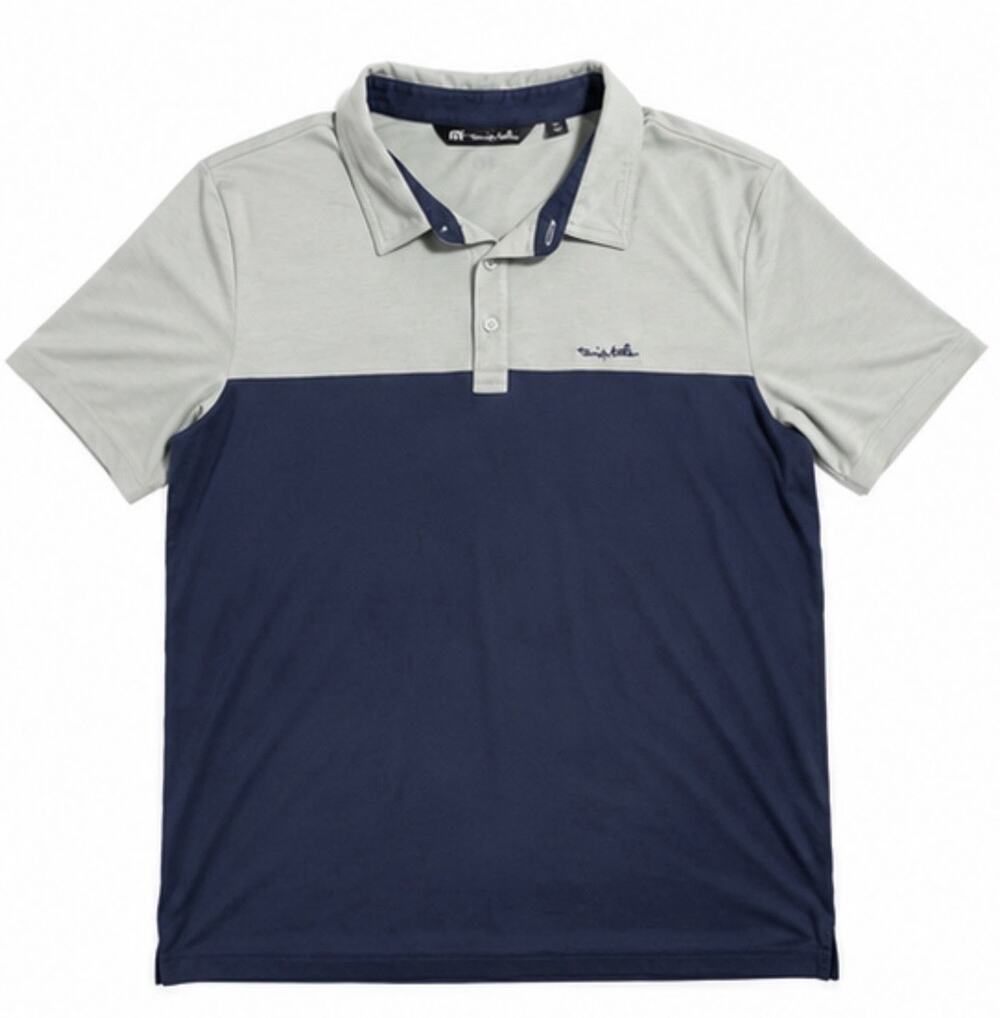 TravisMathew Men’s XXL Polo Shirt Blue Gray Colorblock Golf Performance